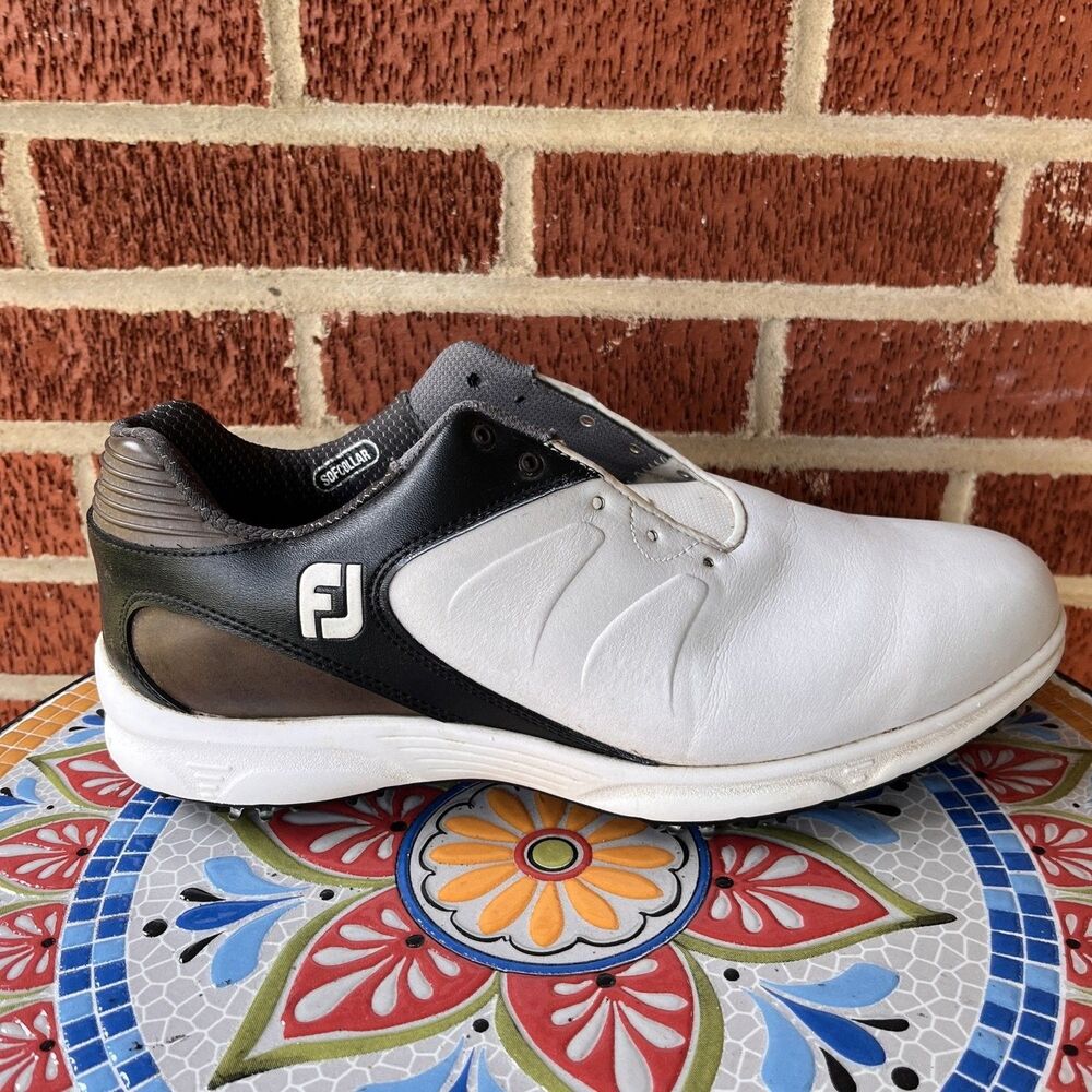 Foot Joy Arc XT Mens 11.5 White Leather Black Spiked Golf Shoes NO SHOES STRINGS